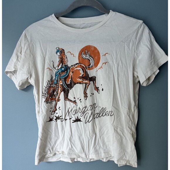 MORGAN WALLEN Merch Cropped Tee T-Shirt Size Medium Rodeo Buckin' Cowboy - Picture 1 of 5